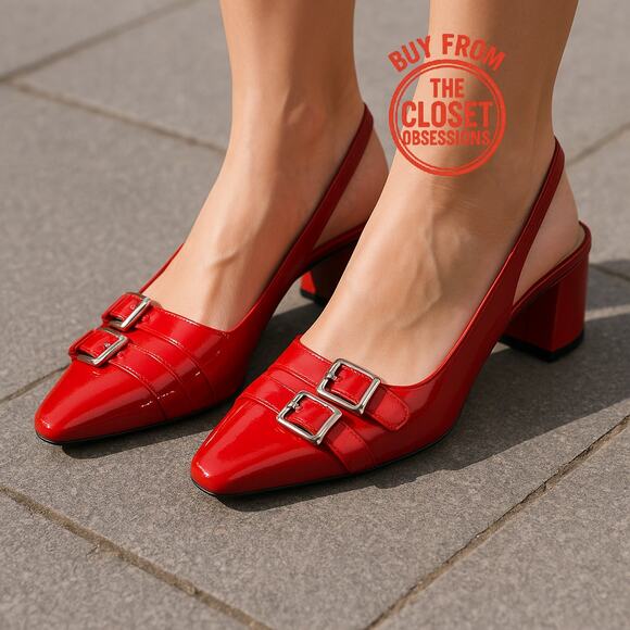 ZARA Red Patent Slingback Heels NWT | Double Buckle | Blogger Fave - Picture 3 of 16